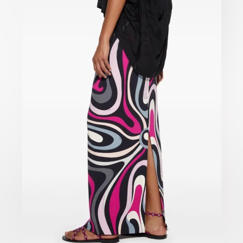 Emilio Pucci Pink Black White Multicolor Maxi Skirt with Side Slit
